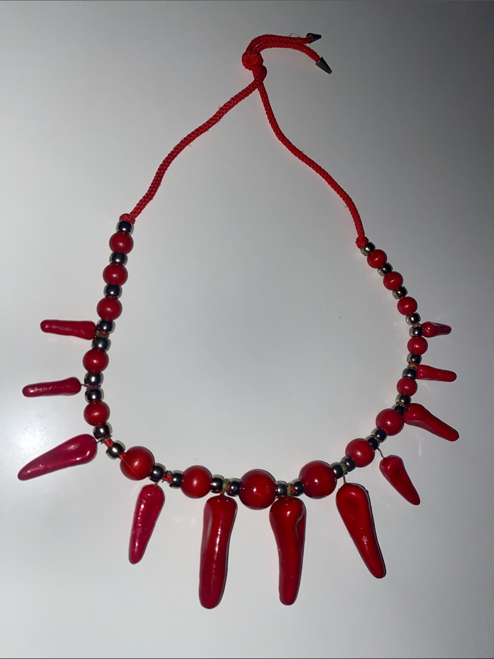 Red Beaded Spike Peppers Statement Necklace